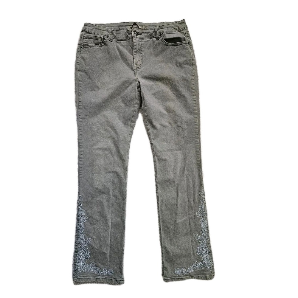 Soft Surroundings Pants‎ Womens 8 Green Embroidered Straight Leg Floral Mid Rise